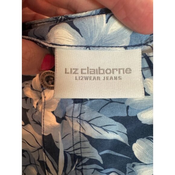 Liz Claiborne Blue Floral Print Tencel A-Line Skirf 16 With Pocket Beach Travel - Picture 5 of 9